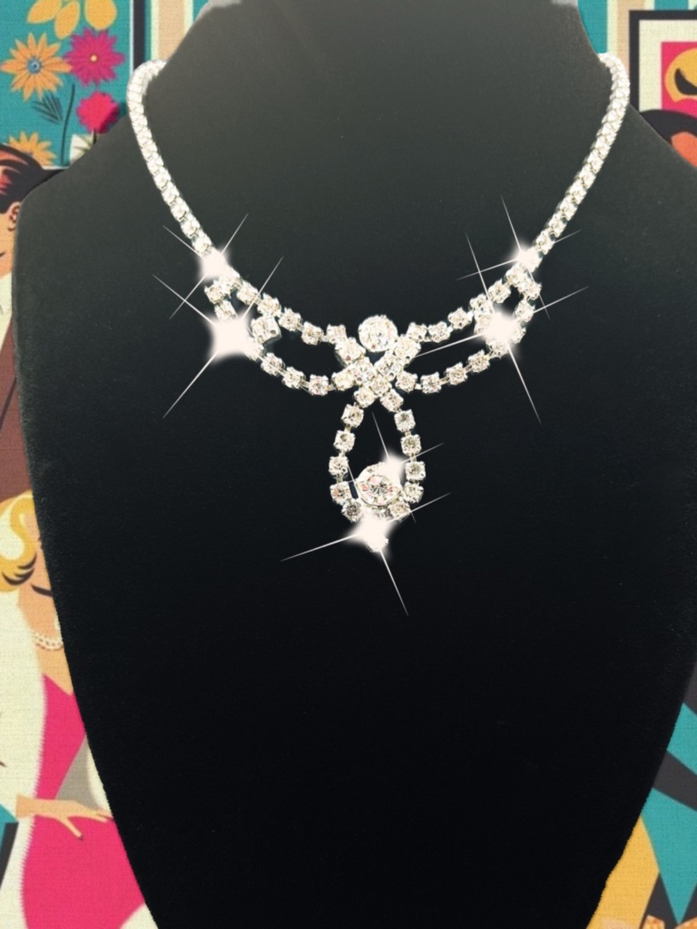 Vintage 1950s Clear Rhinestone Festoon Necklace